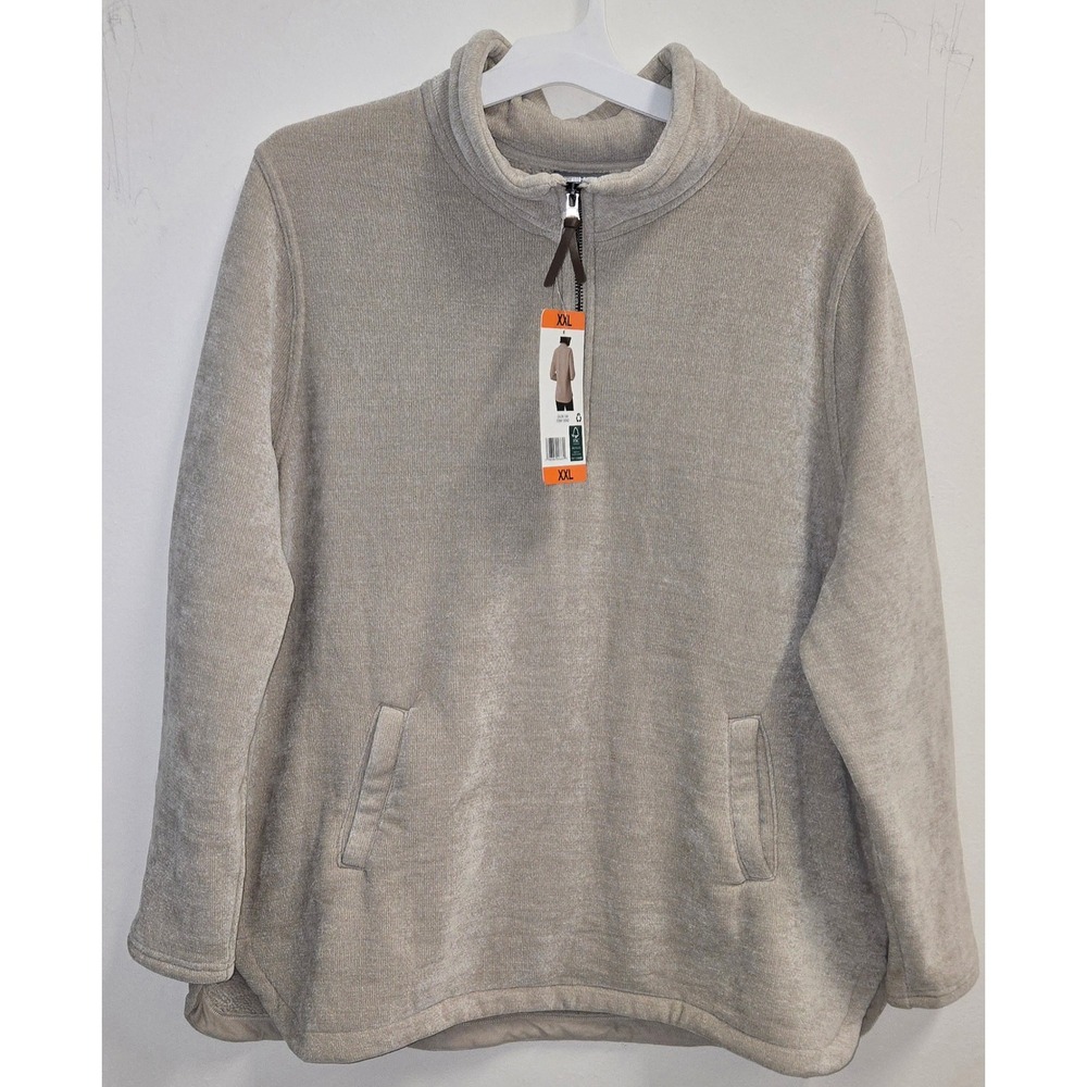 32 Degrees Heat Womens XXL Tan Quarter Zip Faux Shearling Lined Pullover 1797421